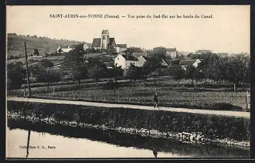 AK Saint-Aubin-sur-Yonne /Yonne, Vue prise du Sud-Est sur les bords du Canal