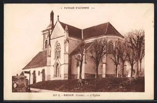 AK Brion /Yonne, L`église en paysage d`automne