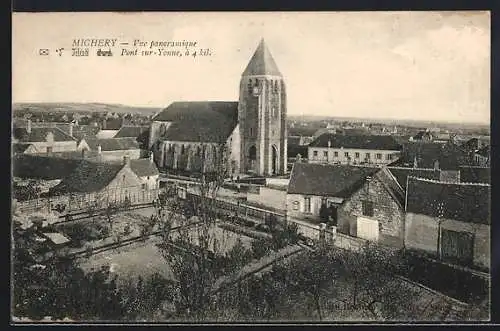 AK Michery, Vue panoramique avec l`église et les toits du village