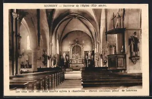 AK Michery, Intérieur de l`église, XIIIe siècle, avec chevets et percements de lancettes