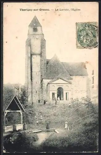 AK Thorigny-sur-Oreuse, Le Lavoir, l`Église