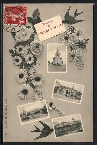 AK Laroche-Migennes, Souvenir avec fleurs et vues de la ville