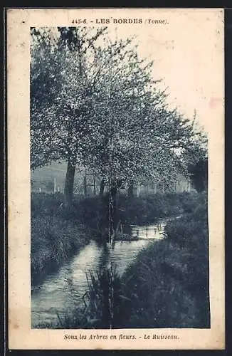 AK Les Bordes /Yonne, Sous les arbres en fleurs, Le ruisseau