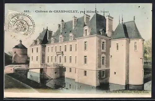 AK Champoulet /Bléneau, Château de Champoulet entouré de douves et tour ronde