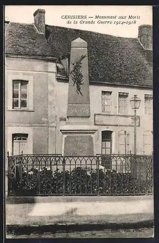 AK Cerisiers, Monument aux Morts de la Grande Guerre 1914-1918
