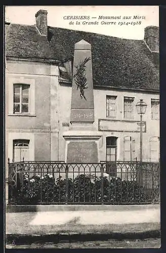 AK Cerisiers, Monument aux Morts de la Grande Guerre 1914-1918
