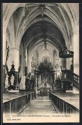 AK Villeneuve-l`Archevêque /Yonne, L`Intérieur de l`Église
