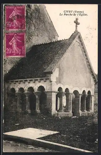 AK Civry /Yonne, Le Porche de l`Église