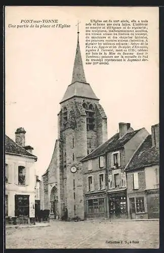 AK Pont-sur-Yonne, Une partie de la place et l`Église