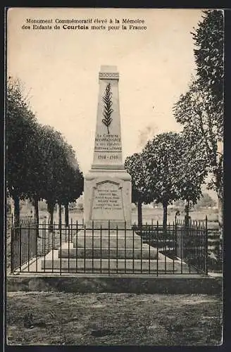 AK Courtois, Monument commémoratif élevé à la mémoire des enfants de Courtois morts pour la France