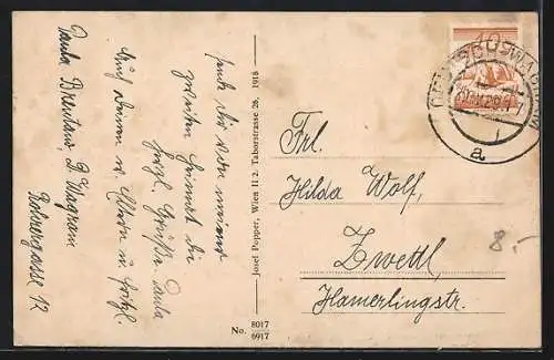 Künstler-AK Deutsch-Wagram /N. Ö., Schematisierte Gesamtansicht mit Strassen und Bergpanorama aus der Vogelschau