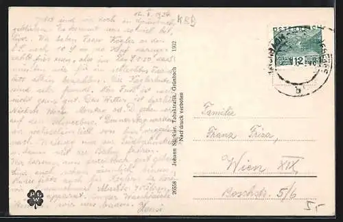 AK Grünbach /N. Ö., Gasthof zur Schubertlinde mit Strasse, Ortsansicht und Bergpanorama aus der Vogelschau