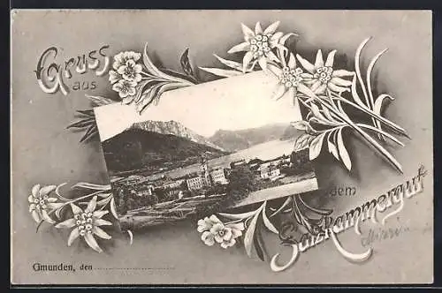 AK Gmunden /Salzkammergut, Panorama, Edelweiss