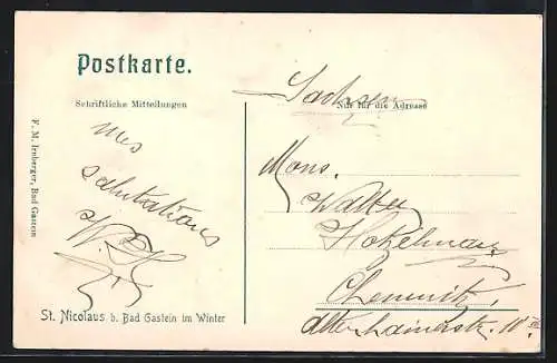 AK Bad Gastein, St. Nicolaus im Winter aus der Vogelschau