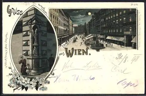 Lithographie Wien I, Graben, der Stock im Eisen