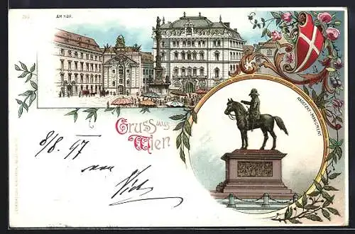 Lithographie Wien, Radetzky-Monument, Am Hof