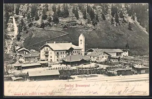 AK Brenner, Blick zum Gasthof Brennerpost mit Gartenanlage