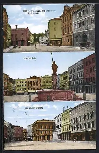 AK Ried /Innkreis, Rossmarkt, Hauptplatz, Stelzhamerplatz