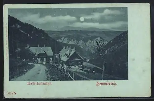 Mondschein-AK Semmering, Wasserheilanstalt mit Strassenpartie