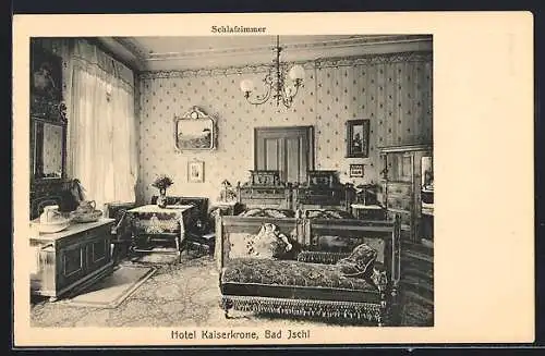 AK Bad Ischl, Hotel Kaiserkrone, Schlafzimmer, Innenansicht