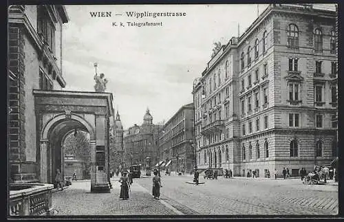 AK Wien, Wipplingerstrasse mit K. k. Telegrafenamt