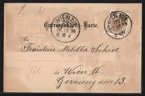 Vorläufer-Lithographie Wien, 1895, Am Hof mit Denkmal, Radetzky-Denkmal