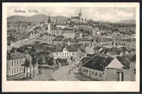 Künstler-AK Pulkau /N.-Oe., Teilansicht mit Kirche und Strassenpartie
