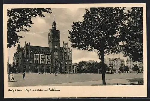 AK Stolp i. Pom., Stephanplatz mit Rathaus