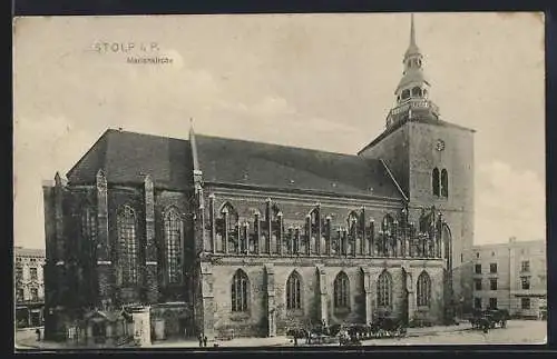 AK Stolp i. Pom., Blick auf die Marienkirche