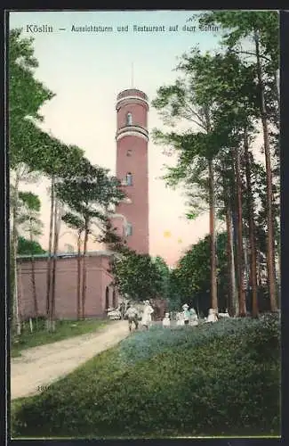 AK Köslin, Aussichtsturm und Restaurant auf dem Gollen