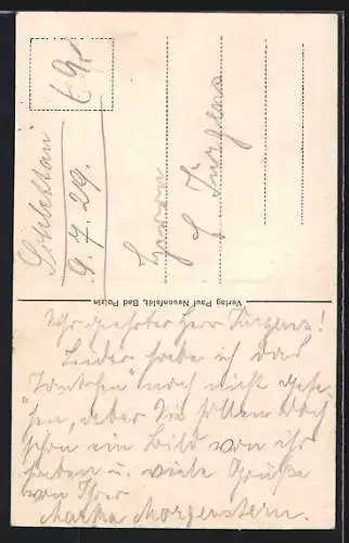 AK Bad Polzin i. Pom., Gruss von der lieben Tante aus Polzin, Frau mit Sonnenschirm