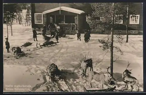 AK Inari matkailumaja, Touristen mit Schlitten und Rentieren