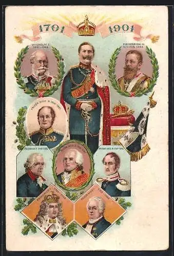 AK Zur Erinnerung a. d. 200 jähr. Bestehen des Königreichs Preussen, Friedrich Wilhelm III. von Preussen u. a.