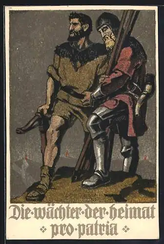 Künstler-AK Schweizer Bundesfeier 1910, Die Wächter der Heimat