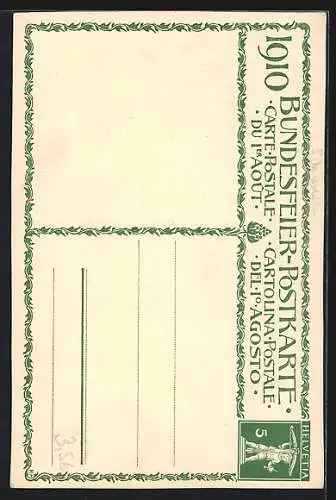 Künstler-AK Schweizer Bundesfeier 1910, Die Wächter der Heimat