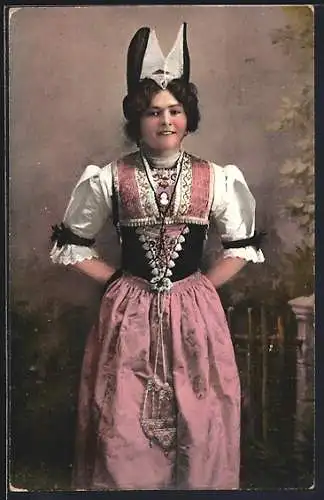AK Dame aus der Schweiz in Appenzeller-Tracht