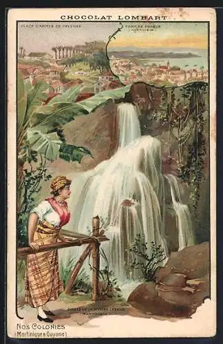 Lithographie Cayenne, Place D`Armes, Port de France