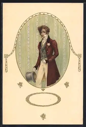 AK Junger Mann mit Frack und Zylinder