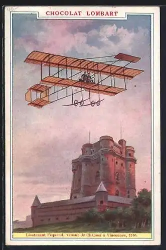 AK Chocolat Lombart, Flugzeug überfliegt eine Burg