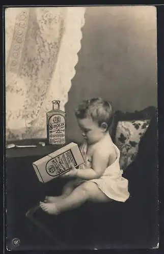 AK Kleinkind mit einer Flasche Sirolin