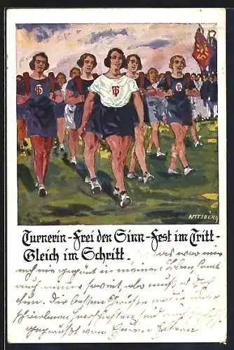 Künstler-AK Otto Amtsberg: Turnerin - Frei den Sinn, Fest im Schritt, Gleich im Schritt
