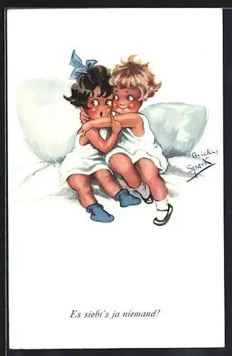 Künstler-AK Chicky Spark: Zwei Mädchen umarmen sich