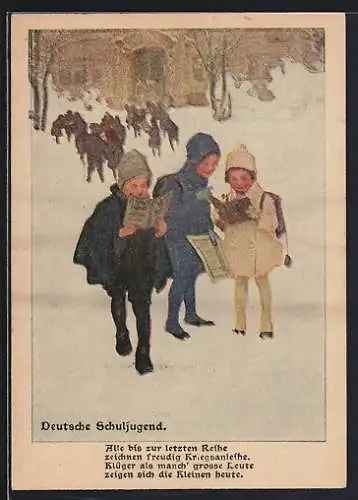 Künstler-AK Brynolf Wennerberg: Deutsche Schuljugend, Kinder zeichnen freudig Kriegsanleihe