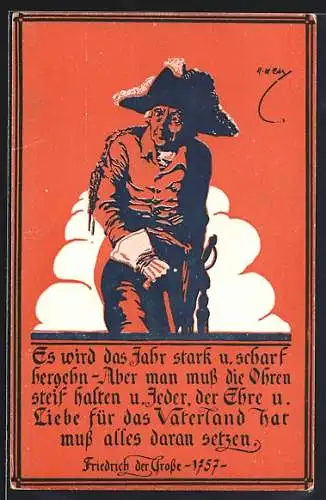 AK Portrait König Friedrich II. (der Grosse), Spruch