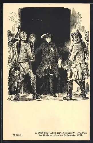 Künstler-AK König Friedrich der Grosse in Lissa am 4. Dezember 1757