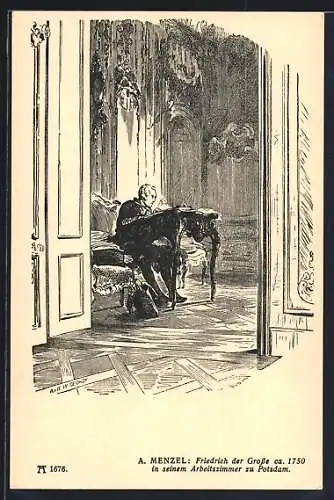 Künstler-AK Friedrich der Grosse, ca. 1750 in seinem Arbeitszimmer in Potsdam