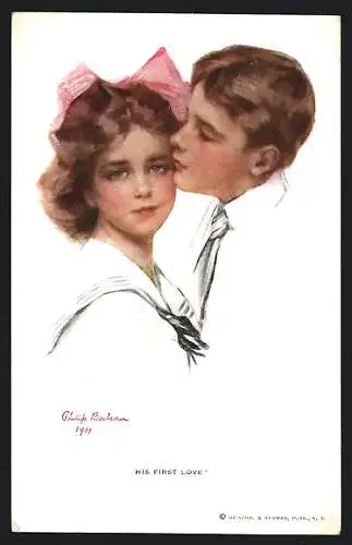 Künstler-AK Philip Boileau: His first love, Kinderpaar