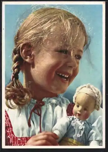 AK Lachendes Mädchen mit Puppe