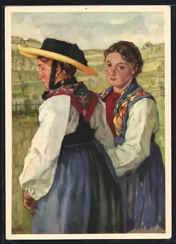 Künstler-AK H. Hodel: Pro Juventute, Trachten aus dem Oberhasle