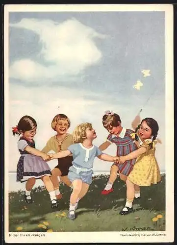 Künstler-AK W.I.: Indanthren-Reklame, Kinder tanzen einen Reigen